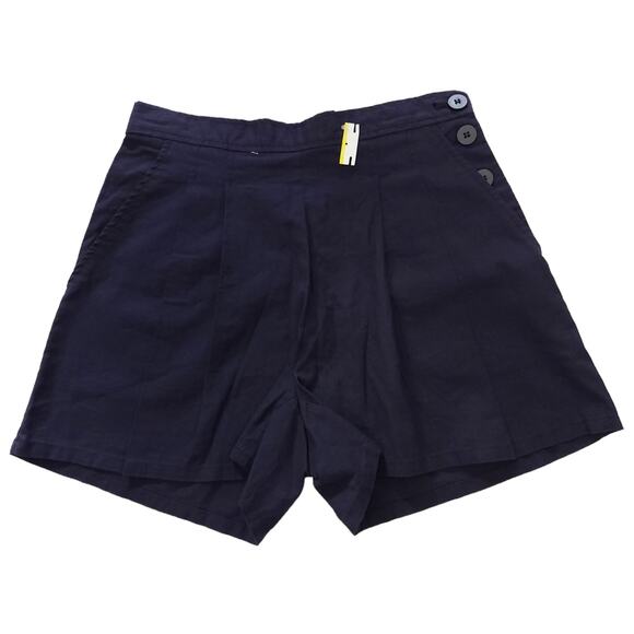 MAX STUDIO linen blend navy blue side button casual shorts Size M NEW - Picture 1 of 8